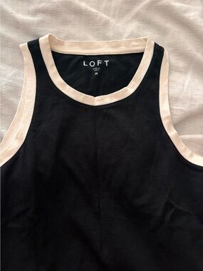 LOFT Women’s Black Tank with Cream Contrast Trim